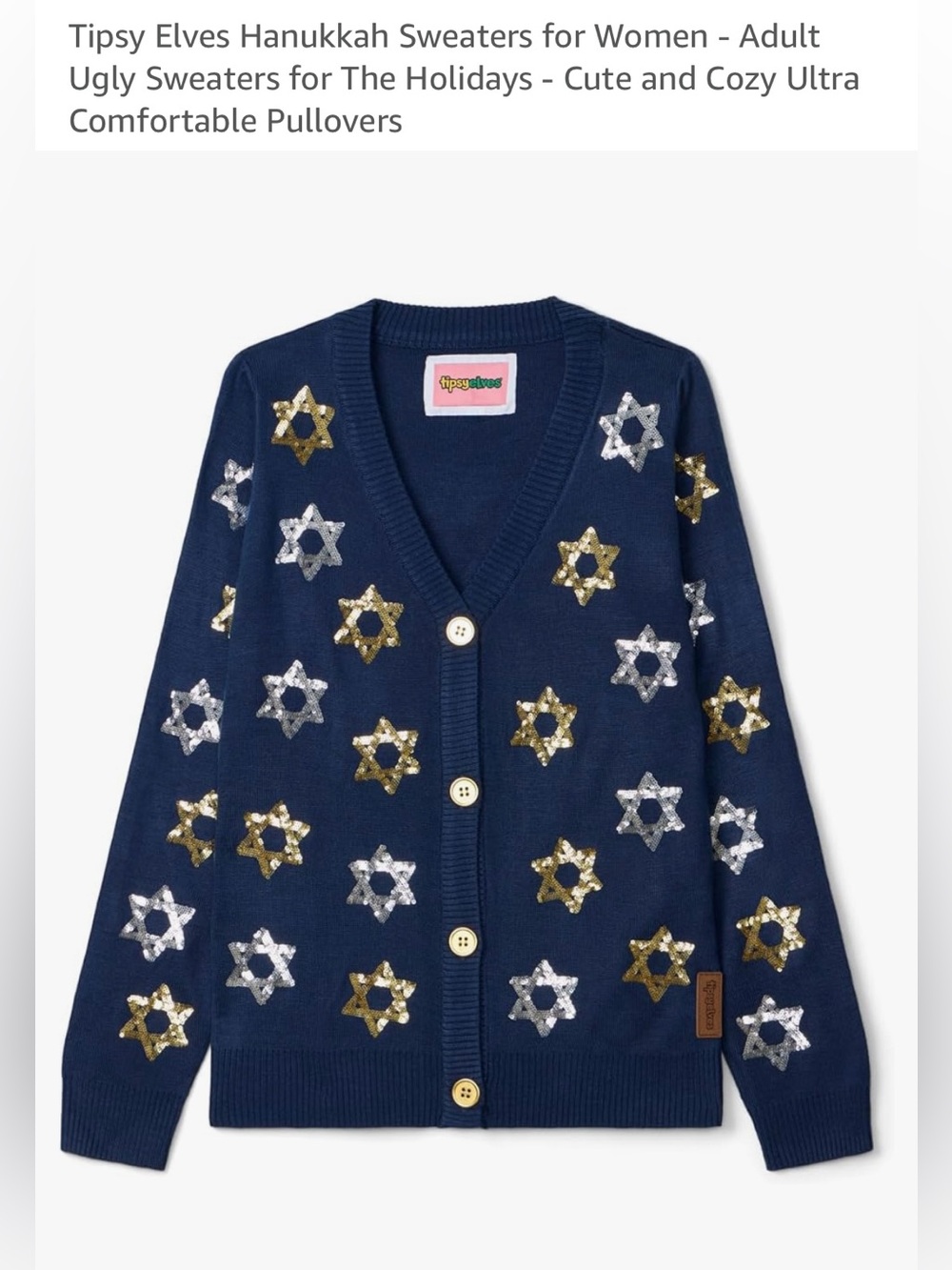 Tipsy elves Navy Sequin Star Button-Front Cardigan